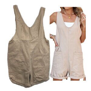 Khaki Bib Shorts XS Denim Shortalls Baggy Romper